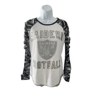Women Oakland Las Vegas Riders Football T-Shirt Size S Long-Cut Out Sleeve Black